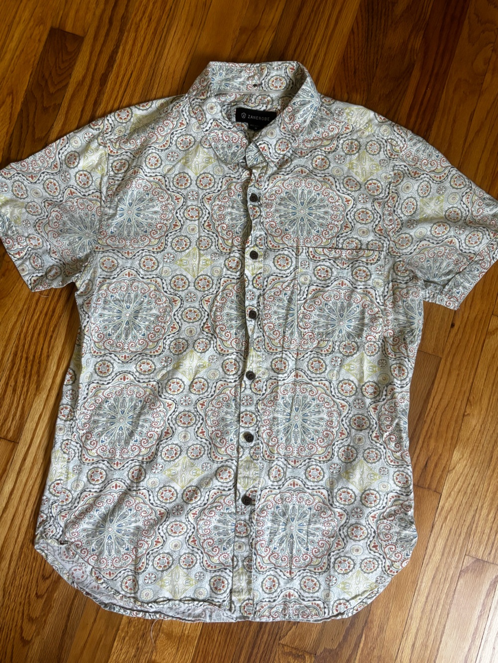 Zanerobe Short-Sleeve Medallion Print Shirt in Light Blue, Yellow, Rust